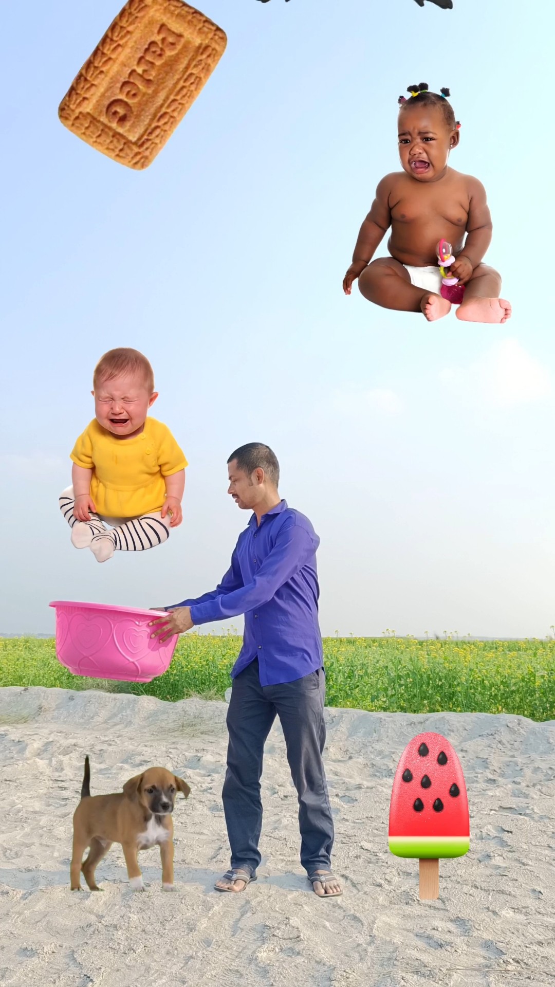 Flying crying cute babies Catching vs hen, parrot \u0026 puppy \u0026 yellow lizard- #funny#short